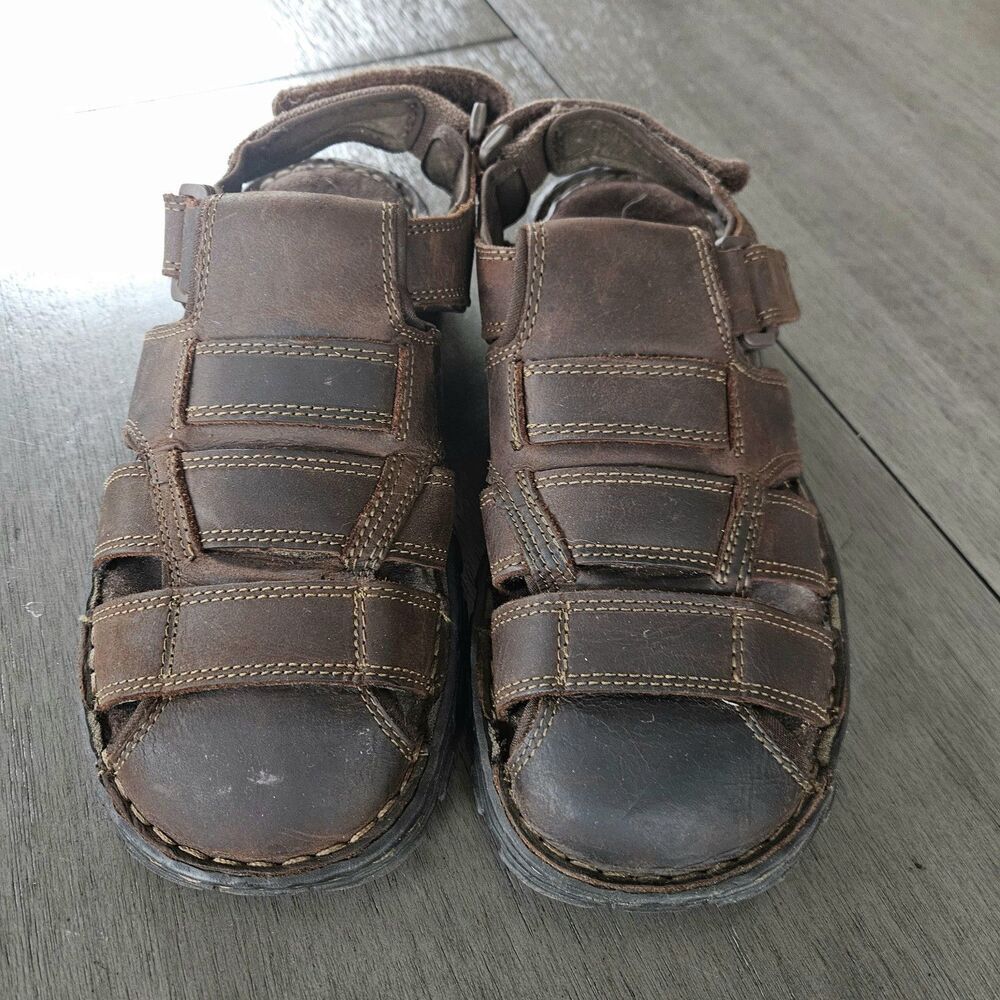 Men's 8 M Skechers Brown Leather Open Toe Fisherman Sandals Hook Loop Shoes Y2K - Picture 4 of 7